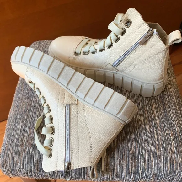 DNA Footwear Taupe Leather Chunky Lug Sole Lace up Sneaker Boot