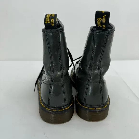 Doc Dr Martens 11821 Boots Women US 7 Gray Patent Leather 8 Eye Combat Steampunk
