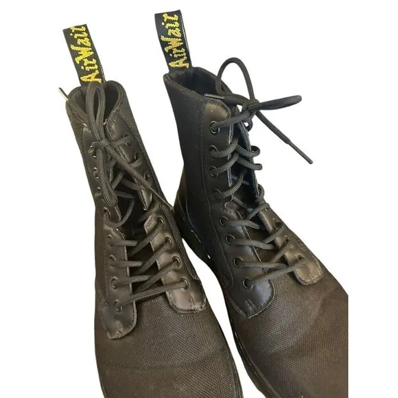 Doc Dr Martens Combs Boots Combat Black Canvas Mens Sz 10 Tactical Grunge Lace