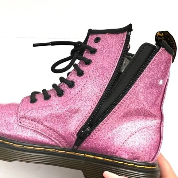 Doc Dr Martens Delaney Pink Sparkly Glitter Boots 1460 Lace Up Zipper Girls