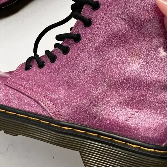 Doc Dr Martens Delaney Pink Sparkly Glitter Boots 1460 Lace Up Zipper Girls