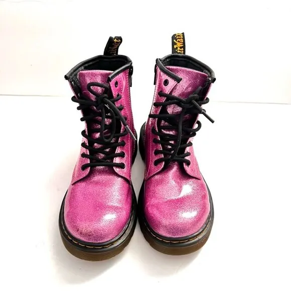 Doc Dr Martens Delaney Pink Sparkly Glitter Boots 1460 Lace Up Zipper Girls
