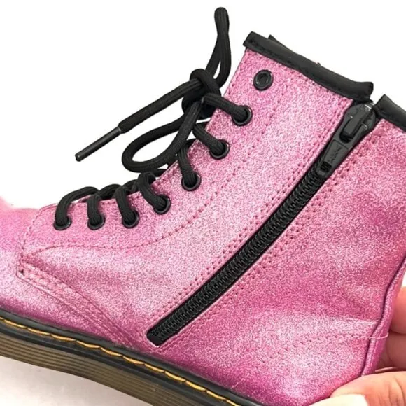 Doc Dr Martens Delaney Pink Sparkly Glitter Boots 1460 Lace Up Zipper Girls