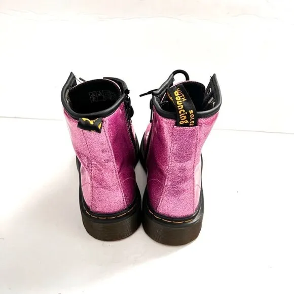 Doc Dr Martens Delaney Pink Sparkly Glitter Boots 1460 Lace Up Zipper Girls