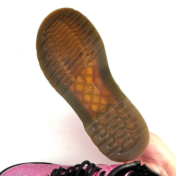 Doc Dr Martens Delaney Pink Sparkly Glitter Boots 1460 Lace Up Zipper Girls