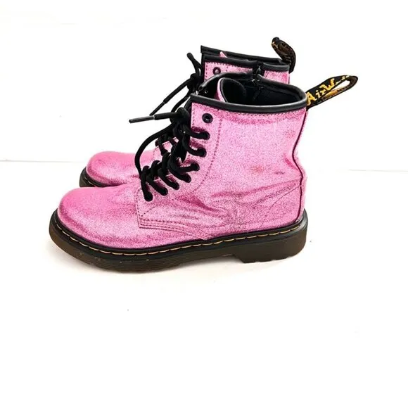 Doc Dr Martens Delaney Pink Sparkly Glitter Boots 1460 Lace Up Zipper Girls