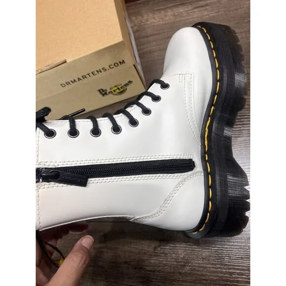 Doc Dr Martens Jadon White Leather Platform Lace Up Combat Boots Women's Size 6