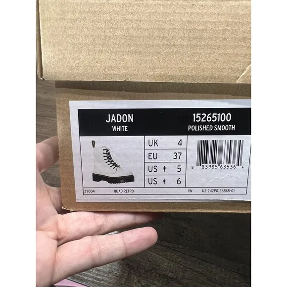 Doc Dr Martens Jadon White Leather Platform Lace Up Combat Boots Women's Size 6