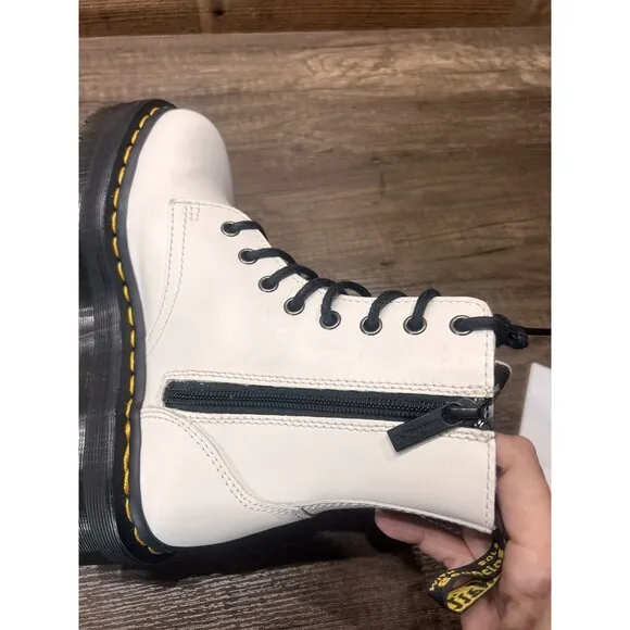 Doc Dr Martens Jadon White Leather Platform Lace Up Combat Boots Women's Size 6