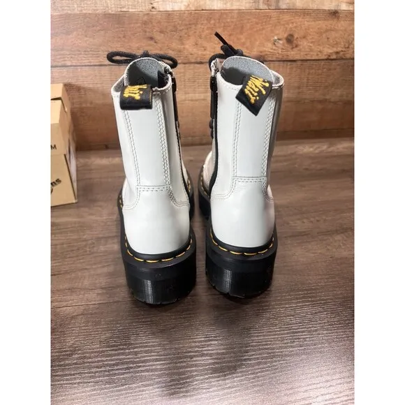 Doc Dr Martens Jadon White Leather Platform Lace Up Combat Boots Women's Size 6