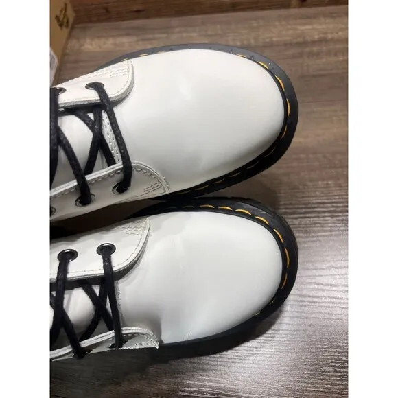 Doc Dr Martens Jadon White Leather Platform Lace Up Combat Boots Women's Size 6