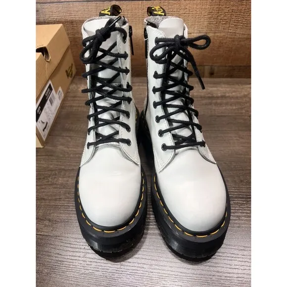 Doc Dr Martens Jadon White Leather Platform Lace Up Combat Boots Women's Size 6