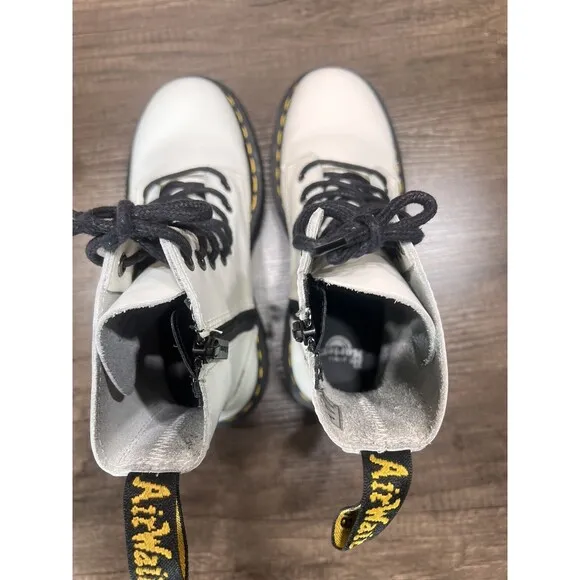 Doc Dr Martens Jadon White Leather Platform Lace Up Combat Boots Women's Size 6
