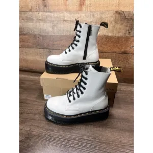 Doc Dr Martens Jadon White Leather Platform Lace Up Combat Boots Women's Size 6