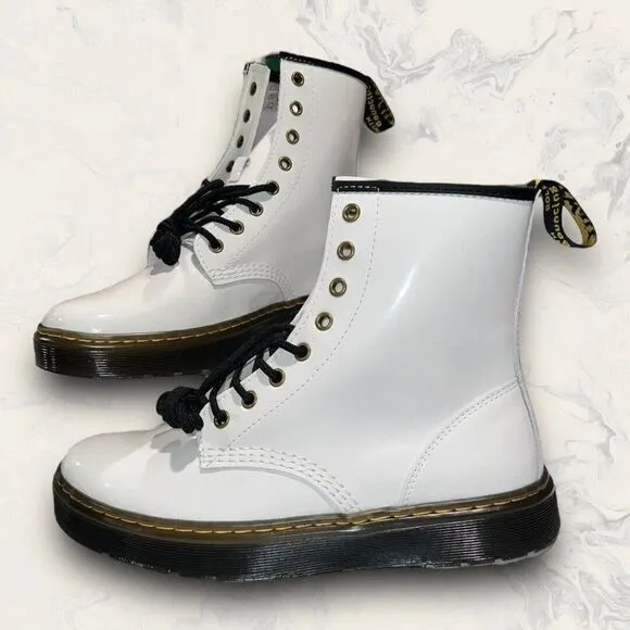 Doc Dr Martens Zavala White Smooth Leather 8 Eye Combat Boots Women’s Size 10