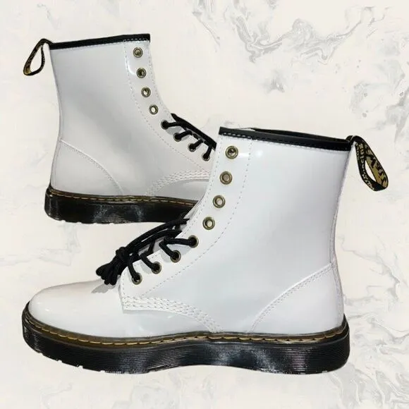 Doc Dr Martens Zavala White Smooth Leather 8 Eye Combat Boots Women’s Size 10