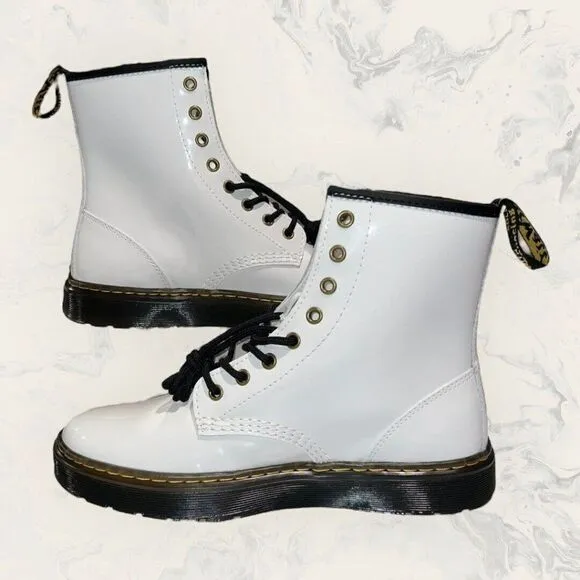 Doc Dr Martens Zavala White Smooth Leather 8 Eye Combat Boots Women’s Size 10