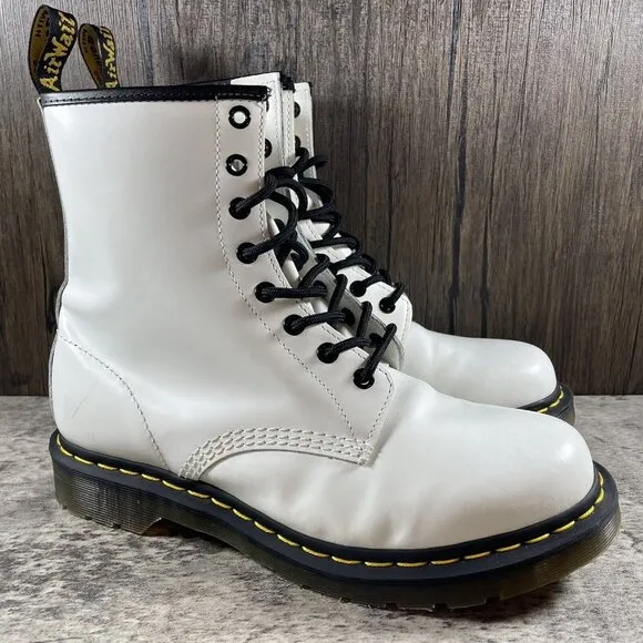 Doc Martens Air Wair 11821 Womens White Leather Combat Boots Eyelet US Size 10