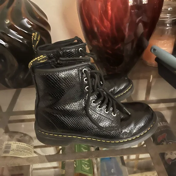 Doc Martens Black Snake Print Combat Boots size 2