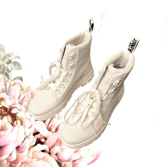 Doc Martens Combs W Combat Boots Women's Size 9 All White Air Ware Nylon