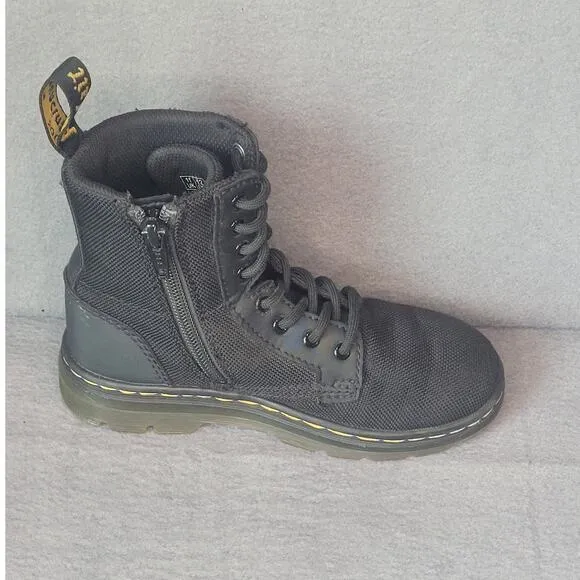 Doc Martens Dr Combs J AW004 Youth Kids Black Combat Boots Sz 12 Canvas Zip