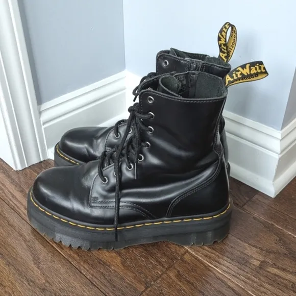 Doc Martens Men's Black Leather Jadon Platform Lace Up Combat Boots 10
