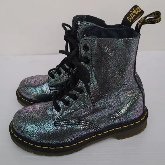 DOC MARTENS Pascal gray iridescent combat boots