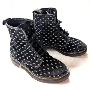 DOC MARTENS Vintage MIE black velvet silver diamond lace-up combat boots