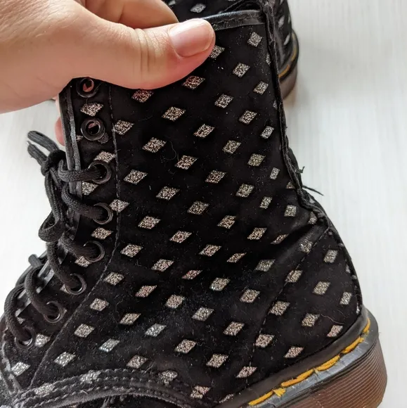 DOC MARTENS Vintage MIE black velvet silver diamond lace-up combat boots