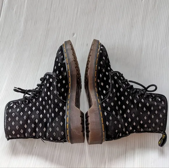 DOC MARTENS Vintage MIE black velvet silver diamond lace-up combat boots