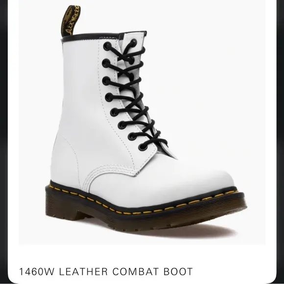 Doc Martens White Ribbon Lace Up Combat Boots Size 6 GUC
