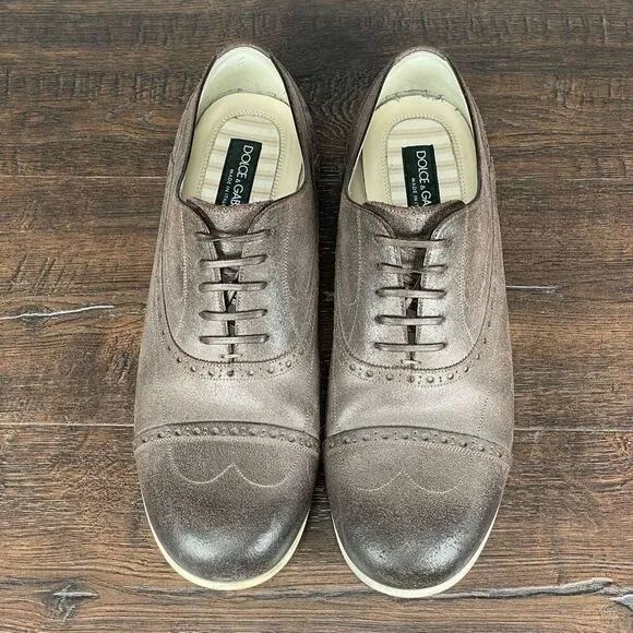 DOLCE &amp; GABANNA Shoes Mens 8.5 Brown Leather Oxford Derby Lace Up Nice EUC w/Box