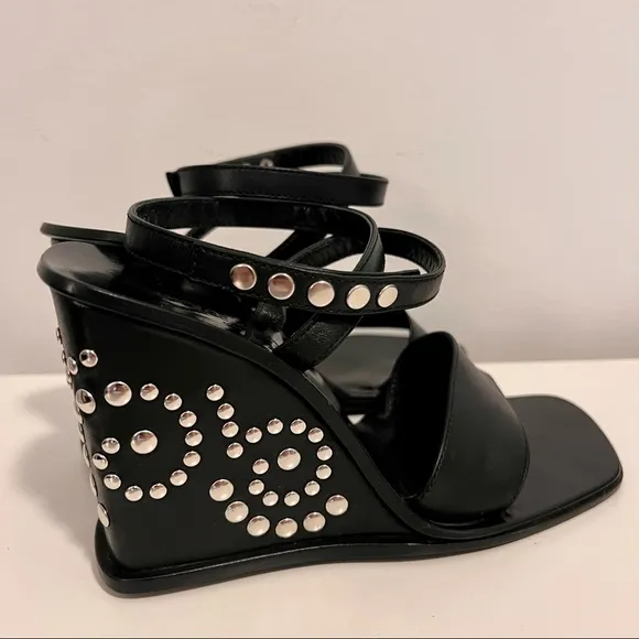 DOLCE AND GABANNA Black‎ Italian Leather Studded Wedges 36 1/2