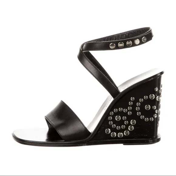 DOLCE AND GABANNA Black‎ Italian Leather Studded Wedges 36 1/2