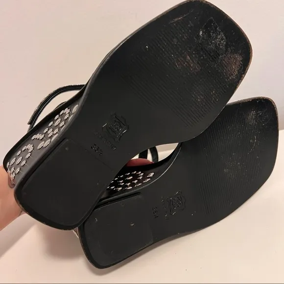 DOLCE AND GABANNA Black‎ Italian Leather Studded Wedges 36 1/2