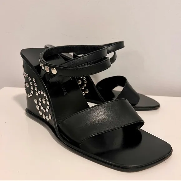 DOLCE AND GABANNA Black‎ Italian Leather Studded Wedges 36 1/2