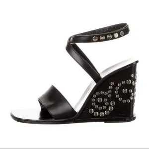 DOLCE AND GABANNA Black‎ Italian Leather Studded Wedges 36 1/2