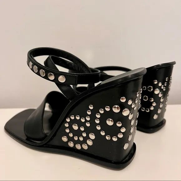DOLCE AND GABANNA Black‎ Italian Leather Studded Wedges 36 1/2