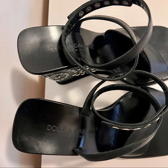 DOLCE AND GABANNA Black‎ Italian Leather Studded Wedges 36 1/2