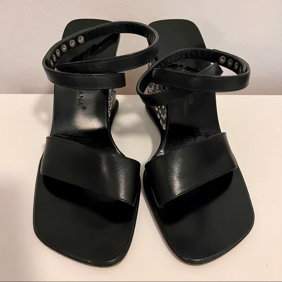DOLCE AND GABANNA Black‎ Italian Leather Studded Wedges 36 1/2