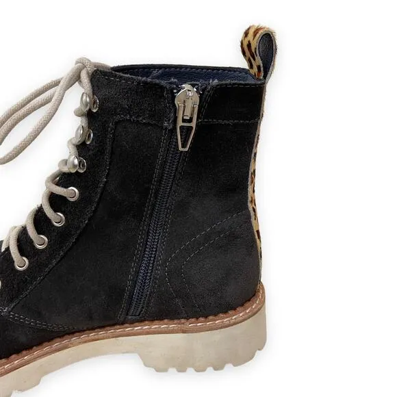 Dolce Vita Avena Boots in Anthracite Suede Leather Leopard Calf Hair