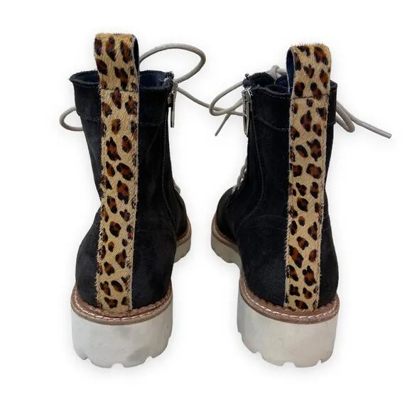 Dolce Vita Avena Boots in Anthracite Suede Leather Leopard Calf Hair