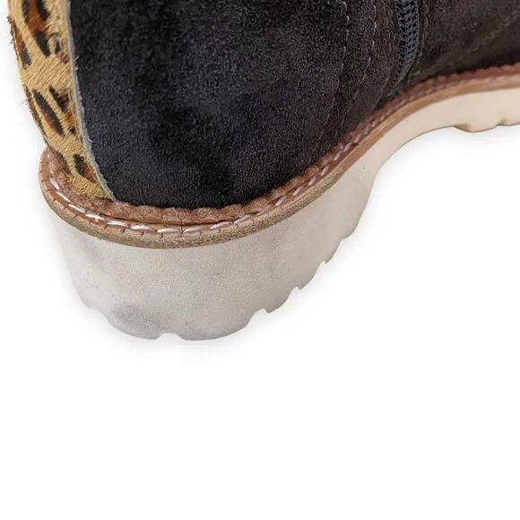 Dolce Vita Avena Boots in Anthracite Suede Leather Leopard Calf Hair