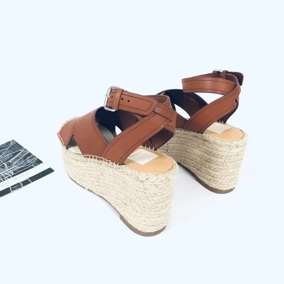 Dolce Vita Carsie Brown Leather Wedge Sandals