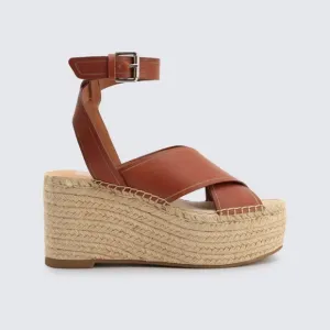 Dolce Vita Carsie Brown Leather Wedge Sandals