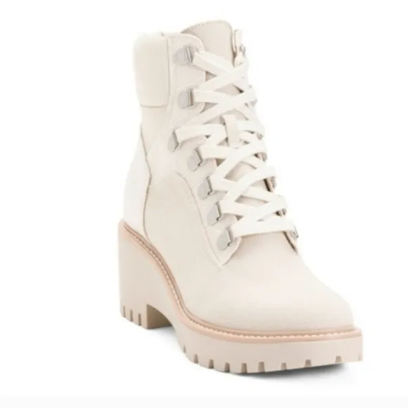 Dolce Vita Hank Lug Sole Combat Boots In Ivory