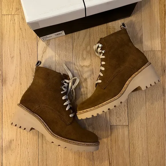 Dolce Vita Hinto Lace Up Ankle Boots Dark Brown Suede Size 8.5 New in Box