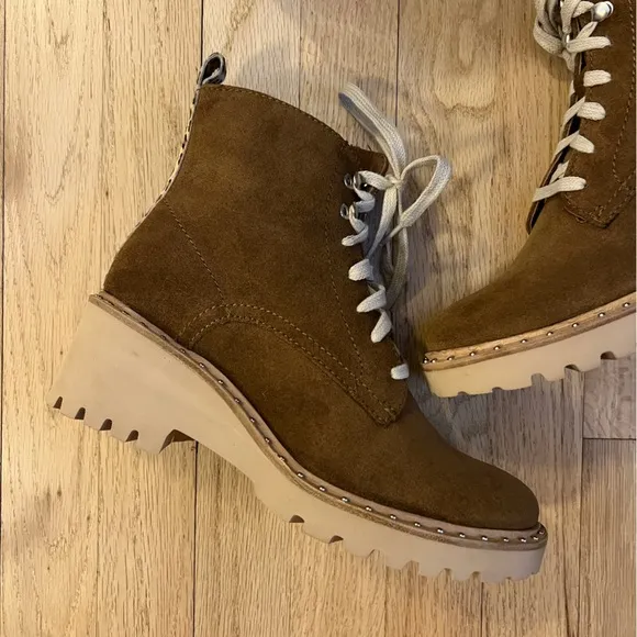 Dolce Vita Hinto Lace Up Ankle Boots Dark Brown Suede Size 8.5 New in Box