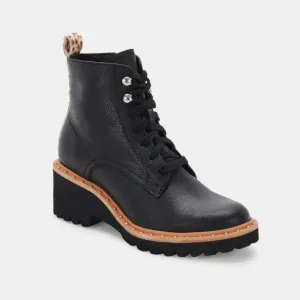 Dolce Vita Hinto Leather Leopard Print Trim Combat &amp; Lace Up Boots - NWT