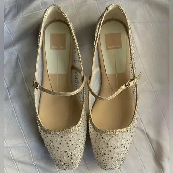 Dolce Vita Reyes Light Gold Mesh Ansel Crystal Ballet Flats